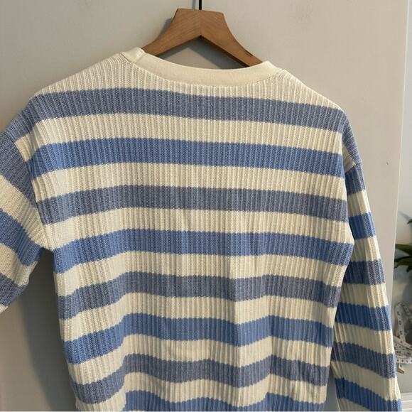 Talbots Blue White Striped Cardigan Sweater Medium - Picture 6 of 15